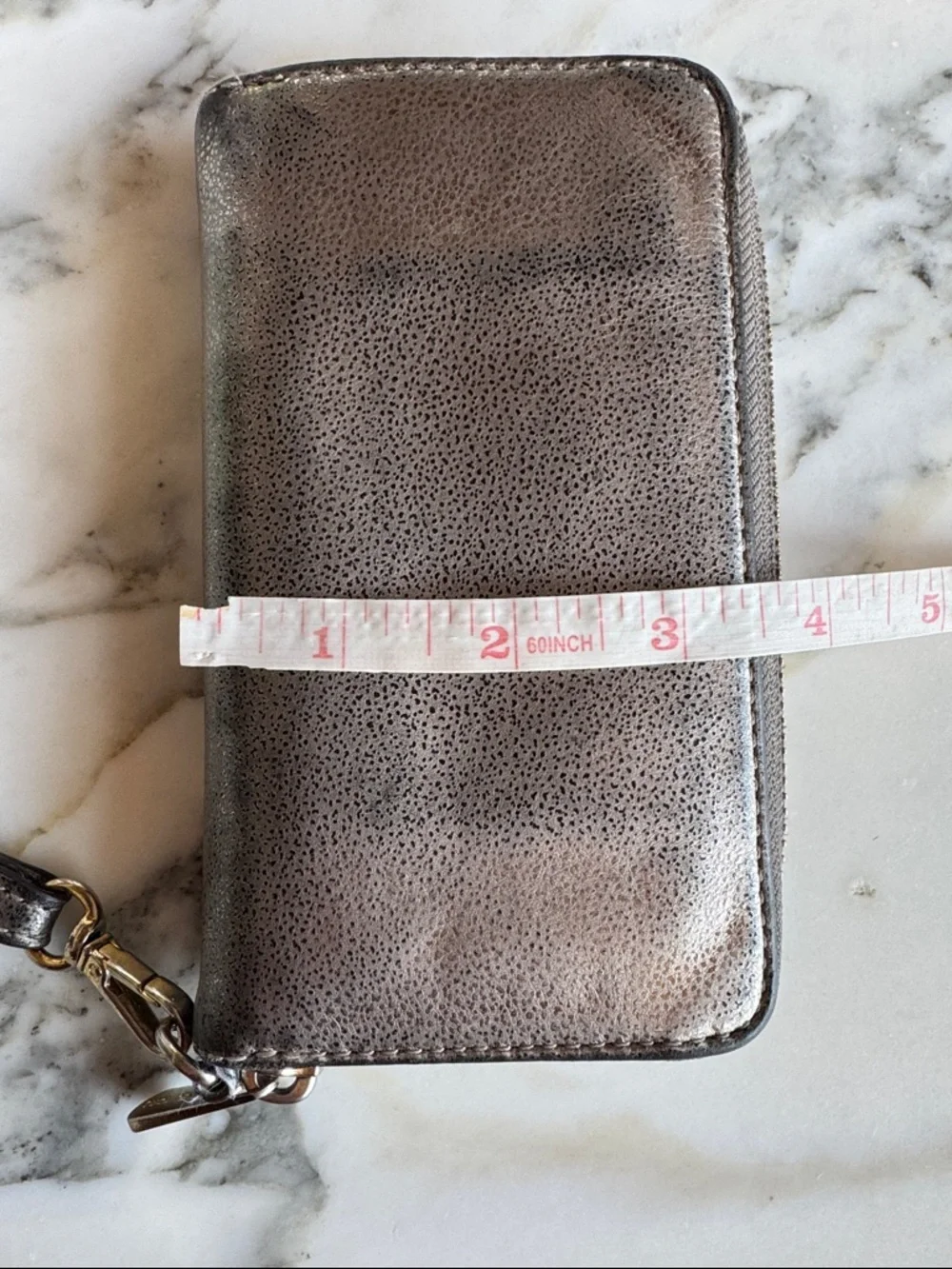 Michael Kors Metallic Pewter Leather Zip Around Wristlet Wallet Gold Hardware
